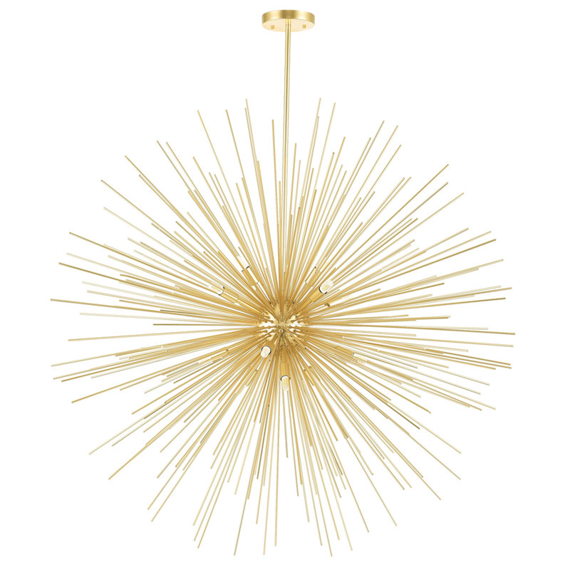14 Light Starburst Chandelier – 40” Diameter, Gold Leaf Finish – Modern Ceiling Light for Dining Room, Living Room, Bedroom