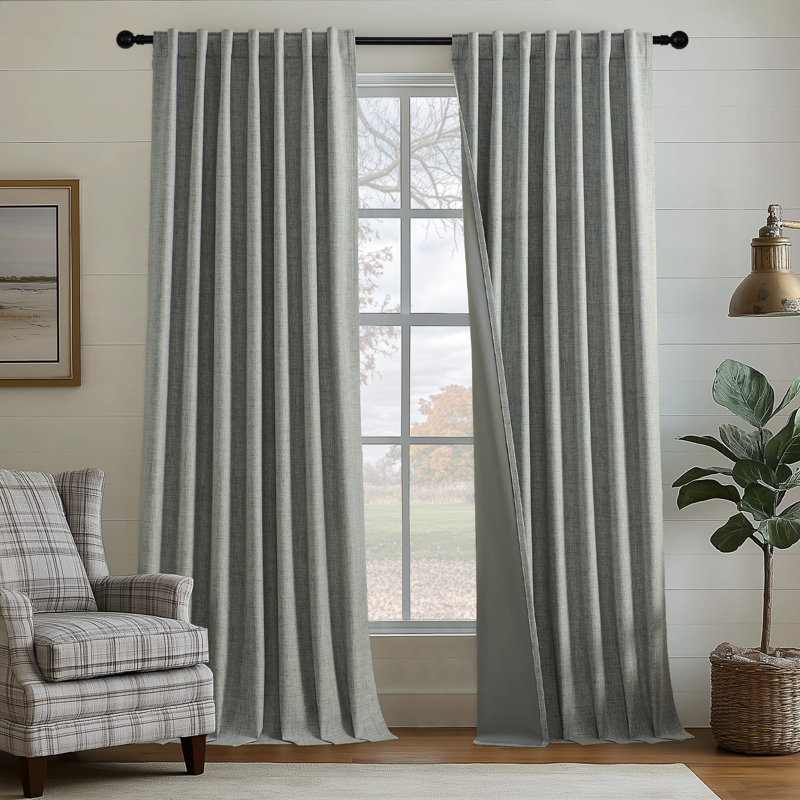 Ensemble de 2 panneaux de rideaux occultant en toile de jute 100% Leming, L 52 po x L 96 po, Gris foncé