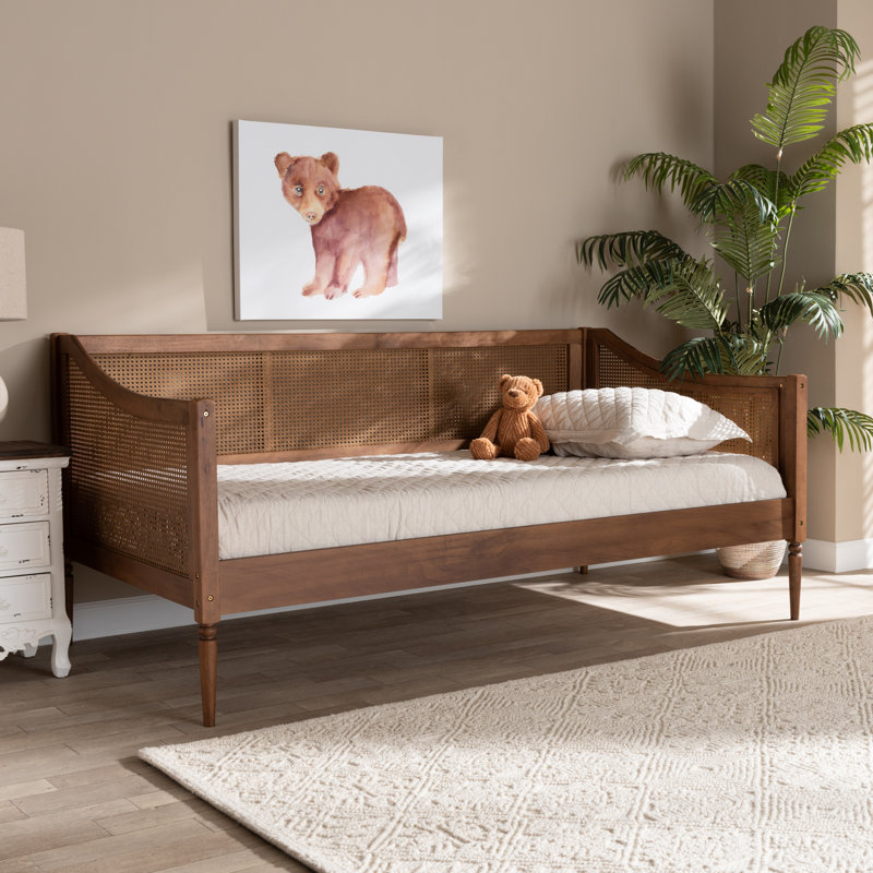 Kaashvi Ogden Mid-Century Modern Wood and Synthetic Rattan Daybed