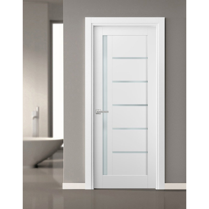 Quadro Frosted Glass Standard White Door with Installation Hardware Kit, 36" x 80"