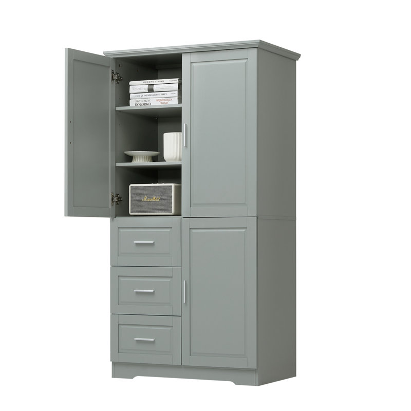 Armoire de rangement haute et large avec portes pour salle de bain / bureau, trois tiroirs, Gris