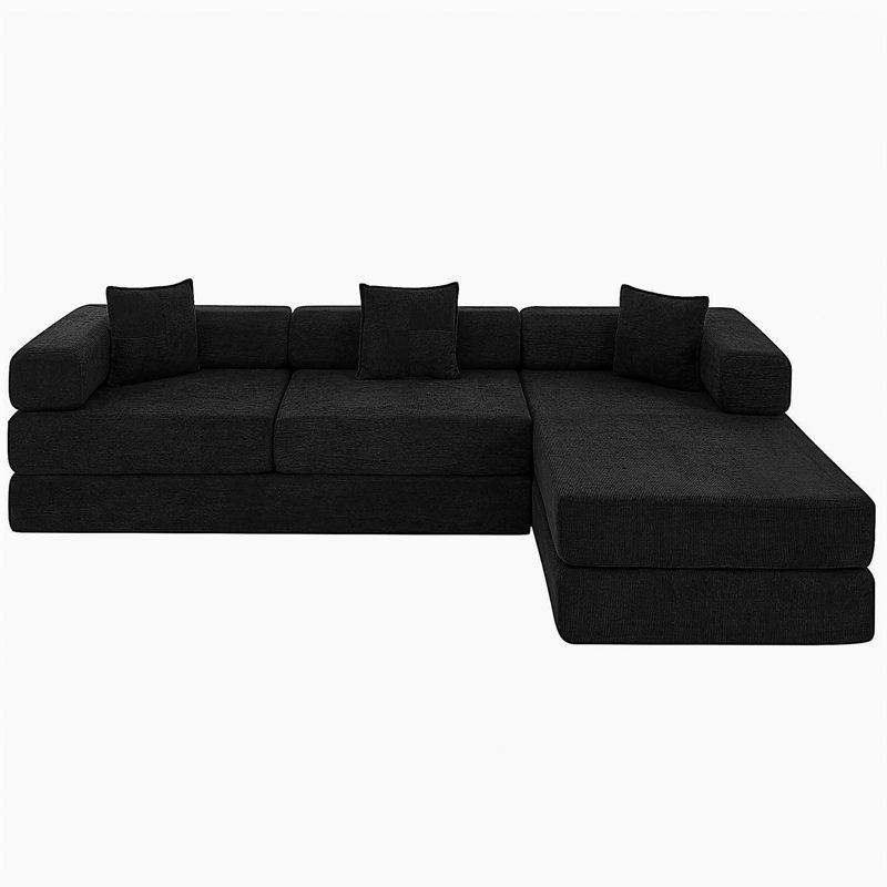 Canapé modulaire de 108 po avec méridienne en forme de L, méridienne désossée à assise profonde, canapés à compression en éponge sans assemblage requis, canapé-lit pliant moderne avec dossier amovible