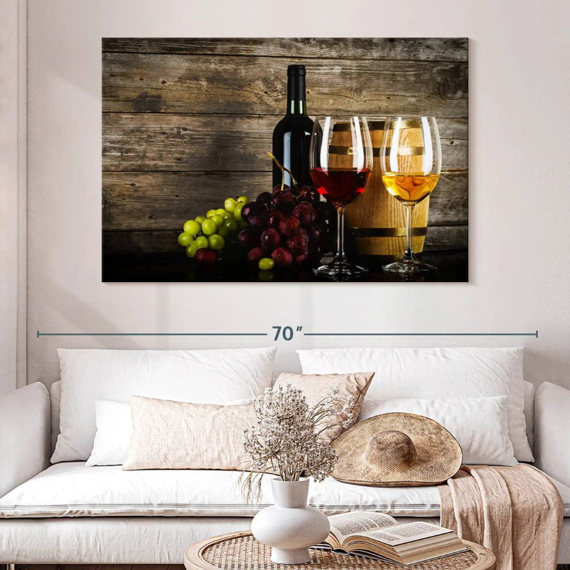 Raisins et vin sur toile, H 34 po x l 51 po x P 1,25 po