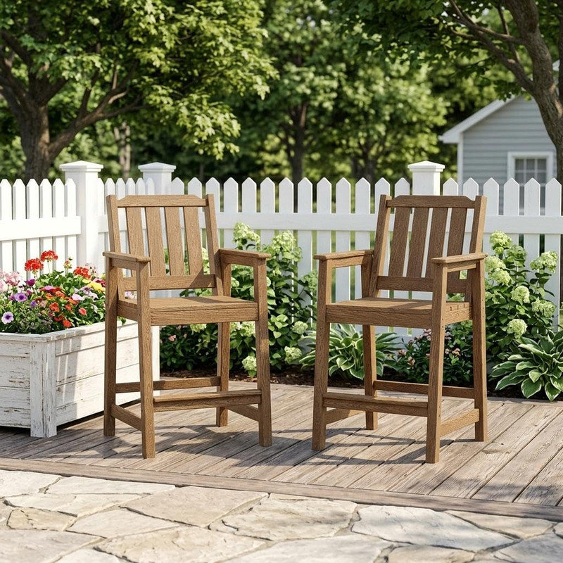 Set of 2 Bar Height Outdoor Patio Chairs, All-Weather HDPE with Back Support & Footrest, 400 lb Capacity for Porch, Courtyard, Balcony, Bistro