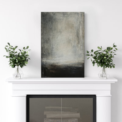 Impression sur toile abstraite noire et grise - reproduction d'art moderne minimaliste neutre pour le salon, la chambre à coucher ou le bureau