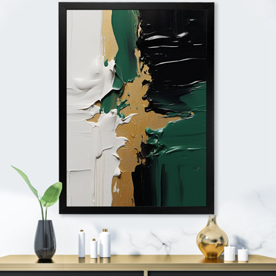 Golden green and black ink merge III - Abstract Painting Framed Prints