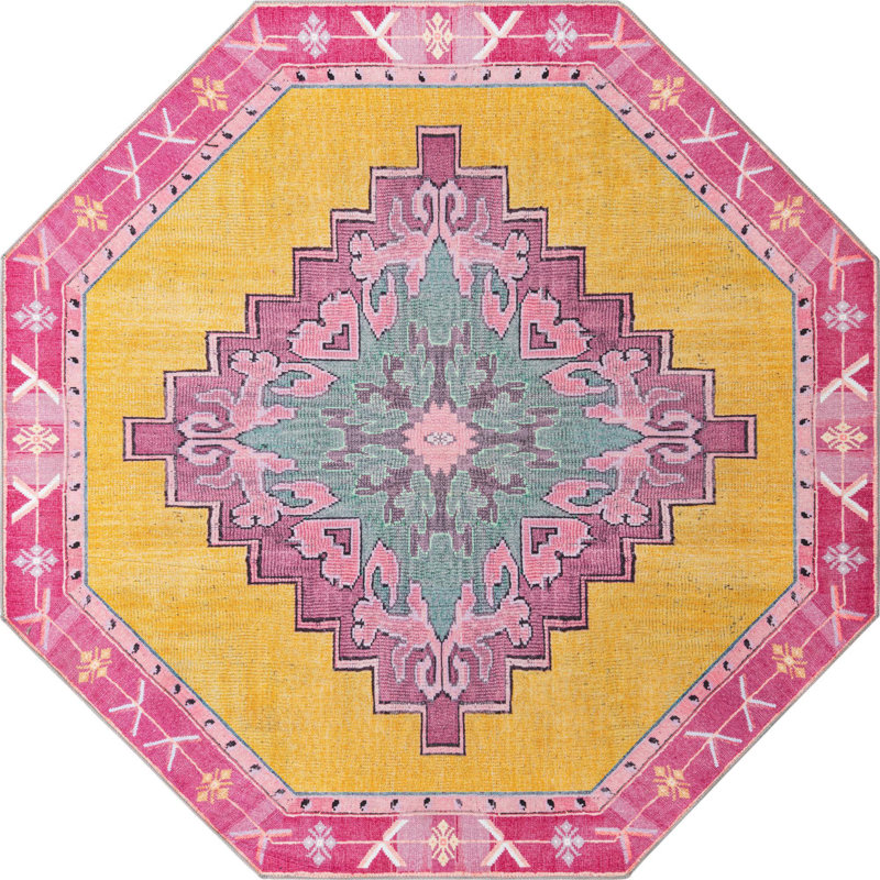 Tapis traditionnel jaune opie, Octogone 7 pi 6 po x 7 pi 6 po