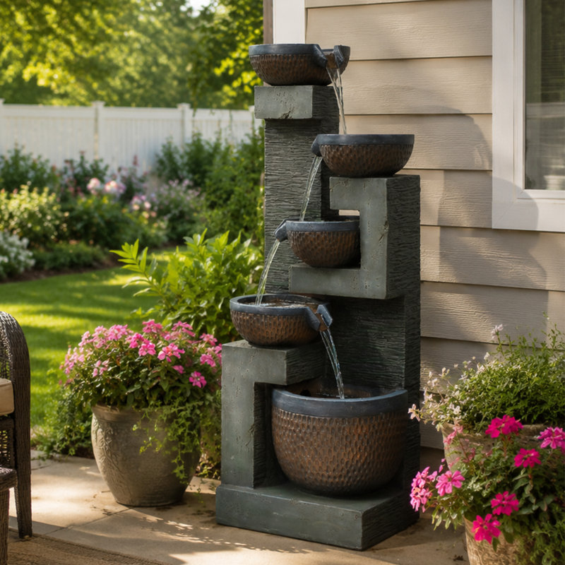 Water Fountain Resin Handcrafted Stone Look Waterfall For Garden Ambiance