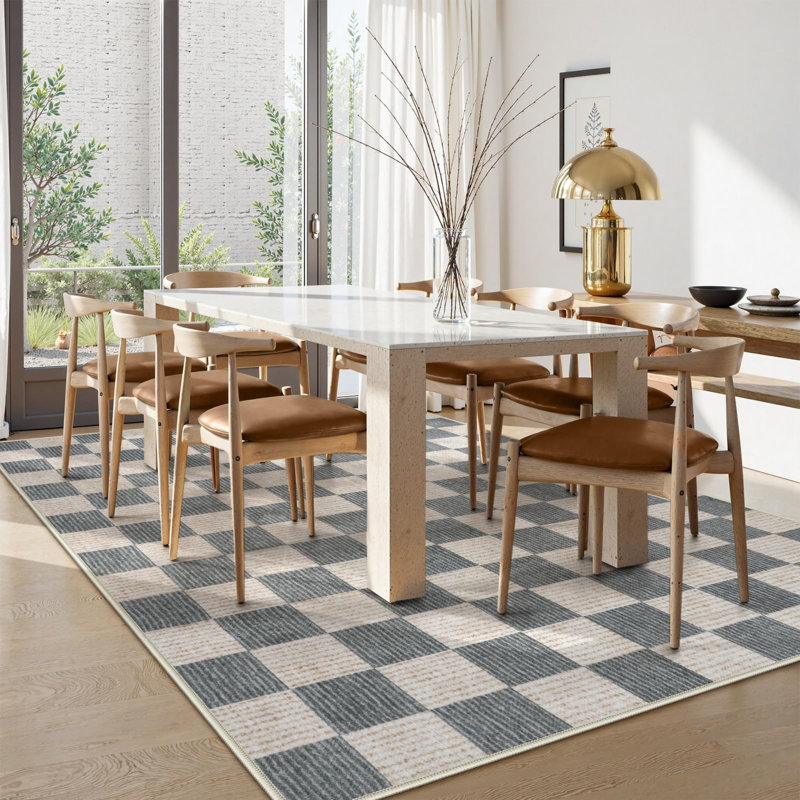  Area Rugs Checkered Non-Slip Washable RugsFarmhouse Neutral Classic Geometric Carpet, Rectangle 6' x 9'
