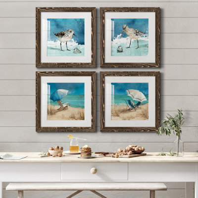 Bay Shore Sandpiper I - Ensemble de 4 reproductions de photos sur toiles