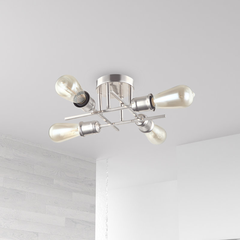 Nebraska 4 Light 18" Sputnik Modern Linear Semi Flush Mount, Electroplated