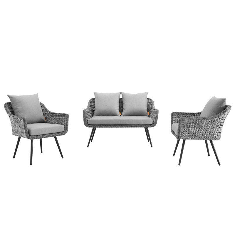 Endeavor 3 Piece Outdoor Patio Wicker Rattan Sectional Sofa Set by Modway