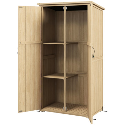 Remise extérieure en bois avec fonction verrouillable, toit en asphalte imperméable et tablettes - Armoire en bois naturel pour outils de jardinage Toit verrouillable, fournitures