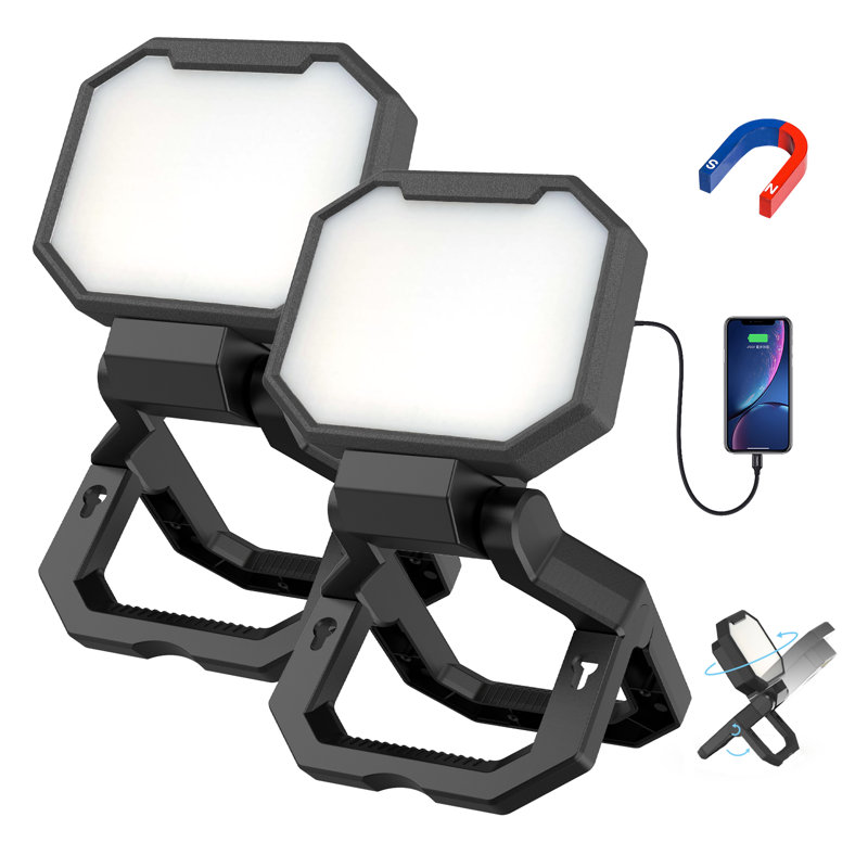 Rechargeable Work Light 2pack 40W 4000Lumens, Hanging Hook Folding Bracket, Magnetic Work Light Job Site Lighting for Car Repairing, Camping, Working, and Hurricane