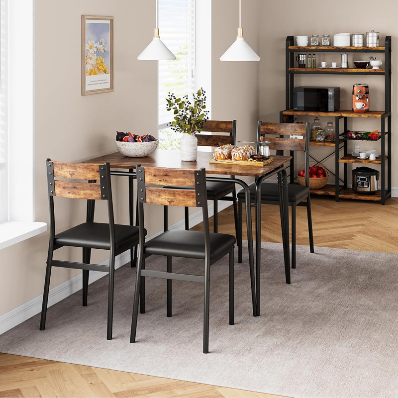 Ensemble de table de salle à manger 5 pièces pour 4 personnes avec chaises à dossier, plateau de table en panneau de fibres à densité moyenne 27,5 x 43,3 pouces, ensemble de tables de cuisine compactes en noir / rétro / gris / gris délavé pour économiser de l'espace, un appartement, un coin-repas, un café