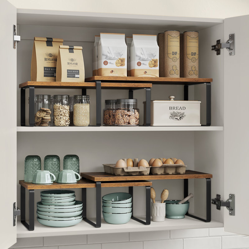 Cabinet Organizer Shelf, Ink Black/Rustic Brown, 16" W