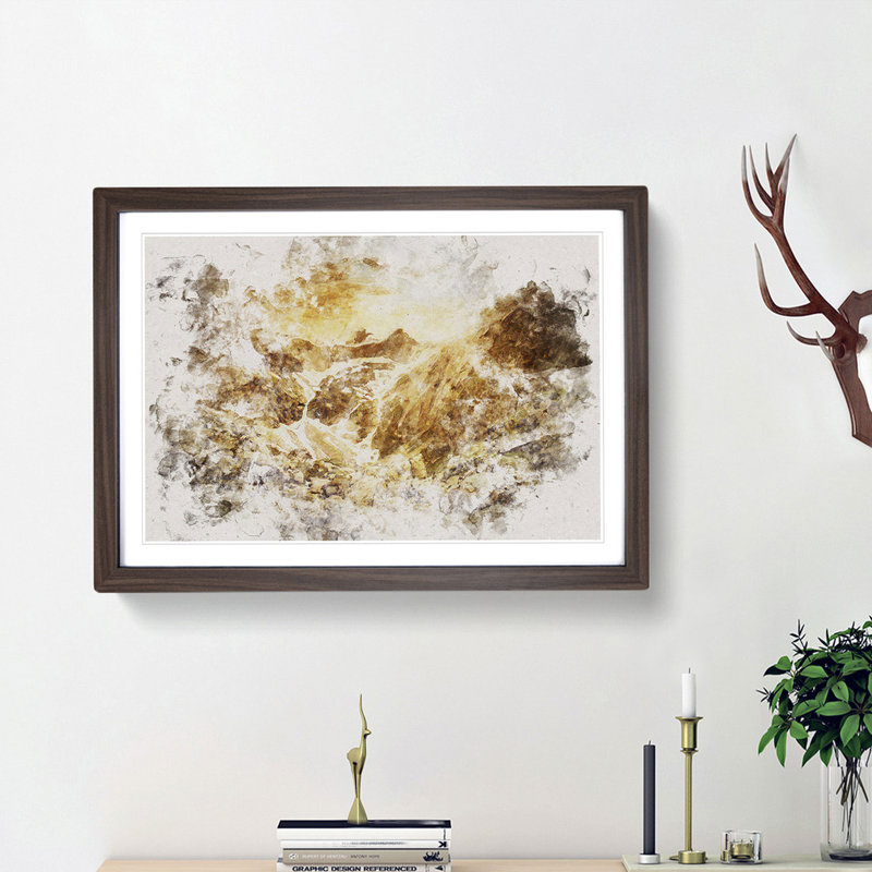Golden Mountain Valley - Picture Frame Painting Print, Walnut Framed, 40cm H x 60cm W x 2cm D