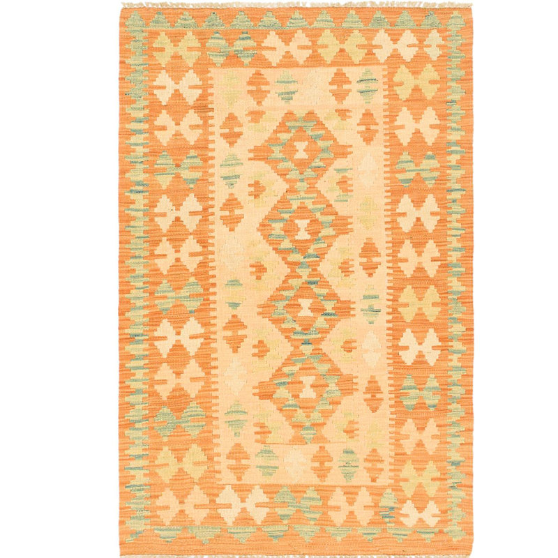 Tapis de zone en laine noué la 2 pi 8 po x 4 pi 3 po one-of-kind-orange Elland
