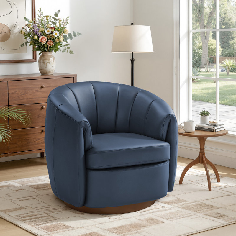 Fauteuil demi-tonneau pivotant en cuir Modern Geniue, Cuir fleur marine
