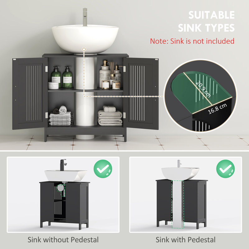 Armoire de rangement sur pied 23,5 ", armoire de salle de bain autoportante moderne avec découpe en U, tablette réglable et 2 portes, noir