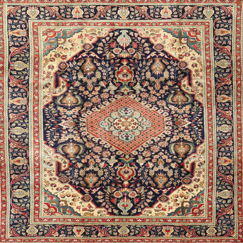 Tapis rouge/brun/bleu traditionnel Harb, Carré 3 pi
