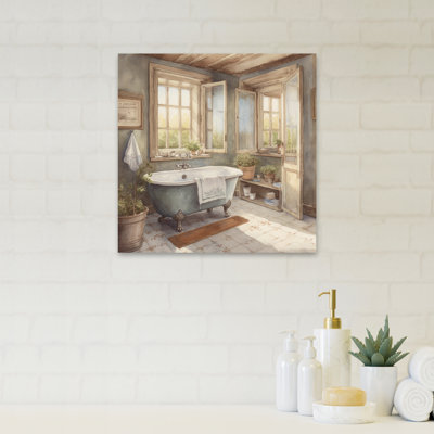Old Farmhouse Bathtub V - Bathroom Floral Wall Art For Bathroom