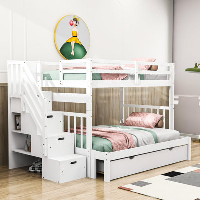 Dothan Twin Over Twin/Full 4 Drawers Wood Bunk Bed with Twin Size Trundle by Harriet Bee -  8EC480BC61314D1DAE8A1C16231D2185