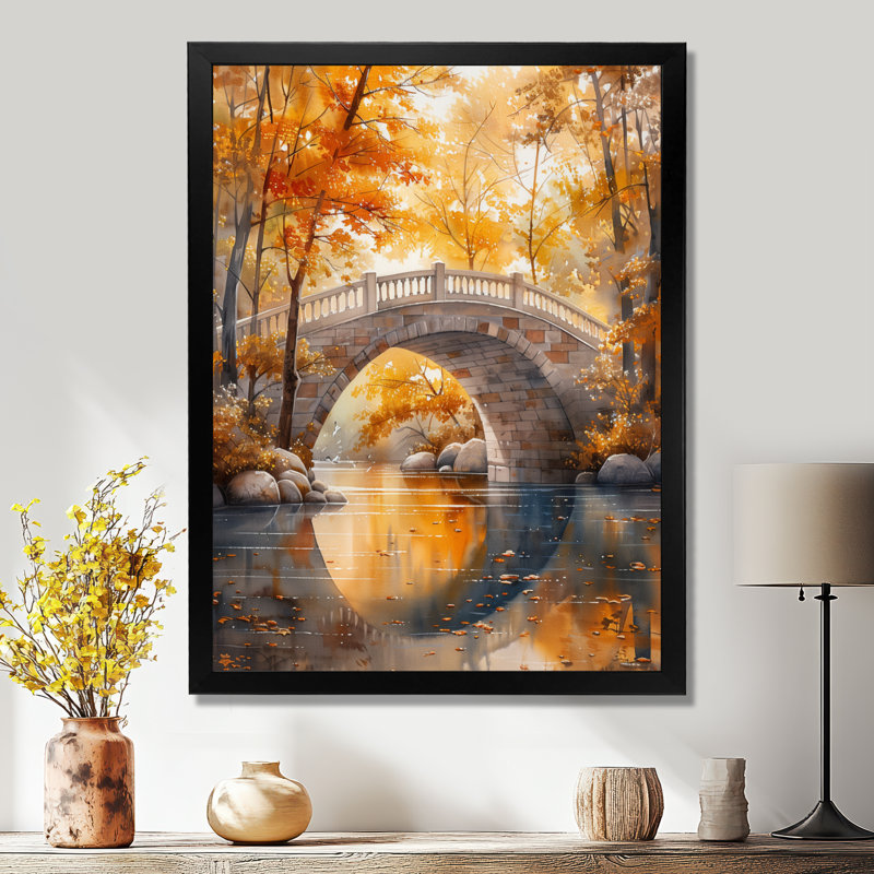 Salon de l'art mural jaune et beige, automne, rivière de beauté II, Cadre simple noir, H 20 po x l 12 po x P 1 po