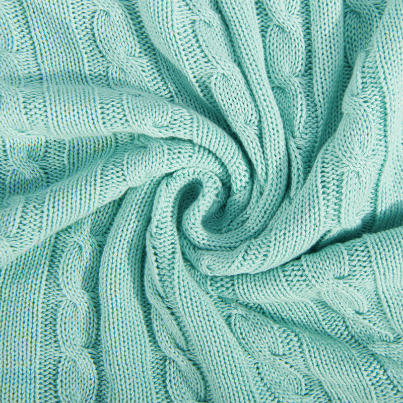 Plaid tricoté, 100 % coton pur, lavable à la machine, L 67 po x l 51 po, Bleu Tiffany