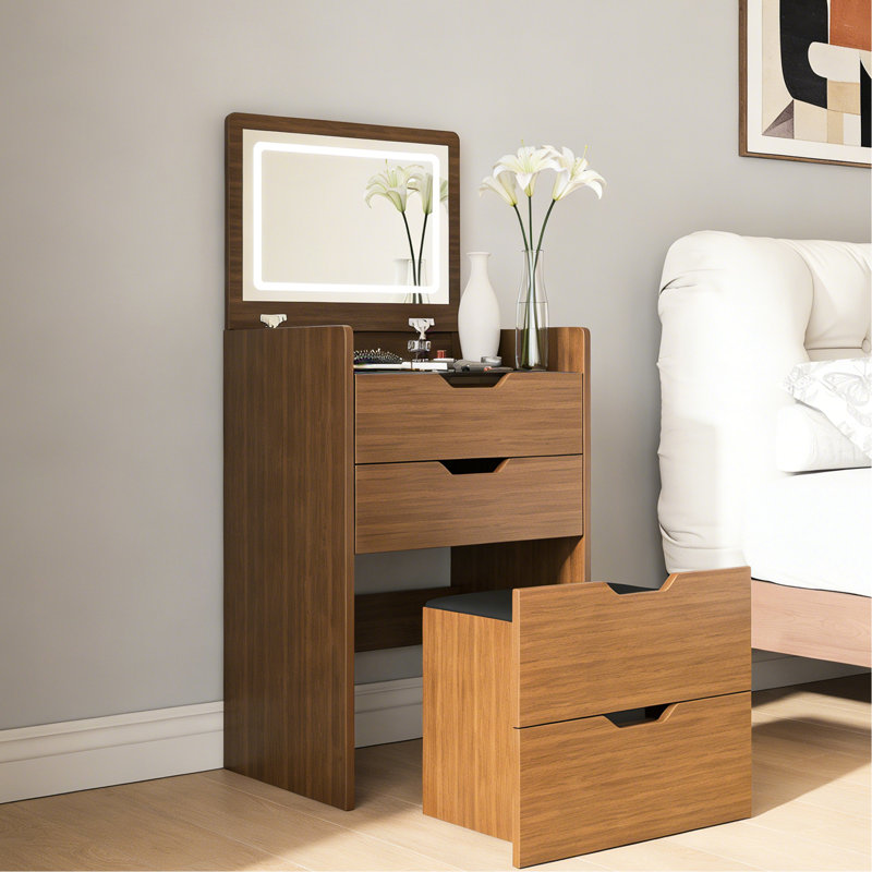 Meuble-lavabo 3-en-1 avec éclairage de bureau et tabouret confortable
