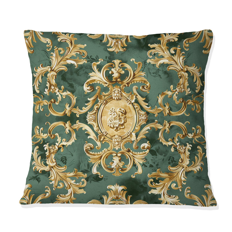 Motif damassé vert et or baroque vert II - Damas, H 16 po x l 16 po, Carrée