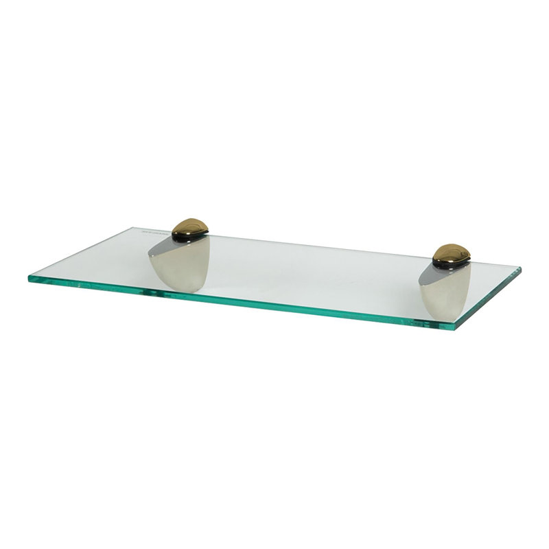 Harbour Housewares - Floating Glass Shelf with Metallic Brackets, Gold, 13 H x 40 W x 0.5 D cm