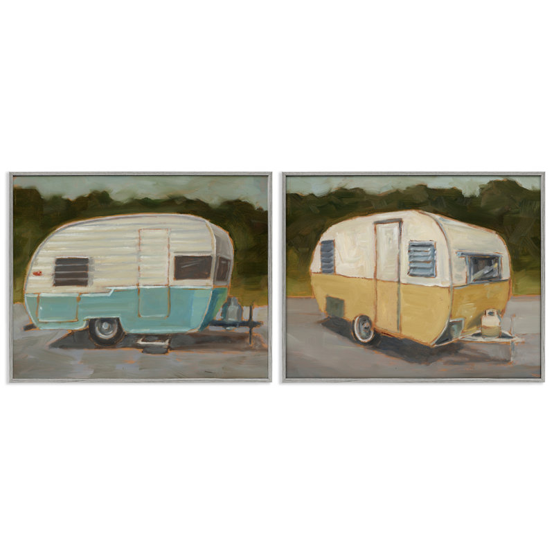 Ensemble de 2 estampes rétro bleu et jaune, par Ethan Harper, Estampe numérique Farmhouse, H 24 po x l 30 po