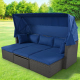 4 Pieces Outdoor Wicker Sectional Sofa With A 3-seat Sofa, 2 Ottomans, A Lifting Table, Retractable Canopy, Washable Cushions, Adjustable Backrest