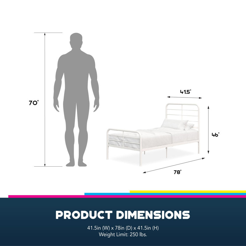 Omparkash Metal Bed, Single (3'), White