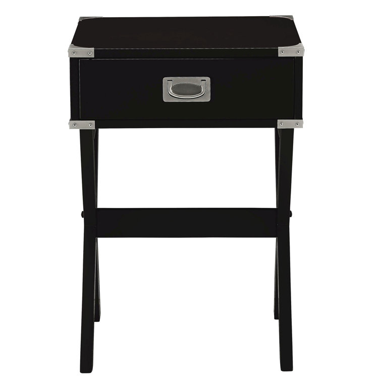 Grable Transitional Wooden 1-Drawer Rectangular End Table with Metal Corners