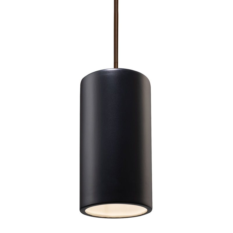 Luminaire suspendu cylindrique - tige rigide, H 10 po x l 7 po x P 7 po, Bronze foncé, Ciel de minuit / blanc mat
