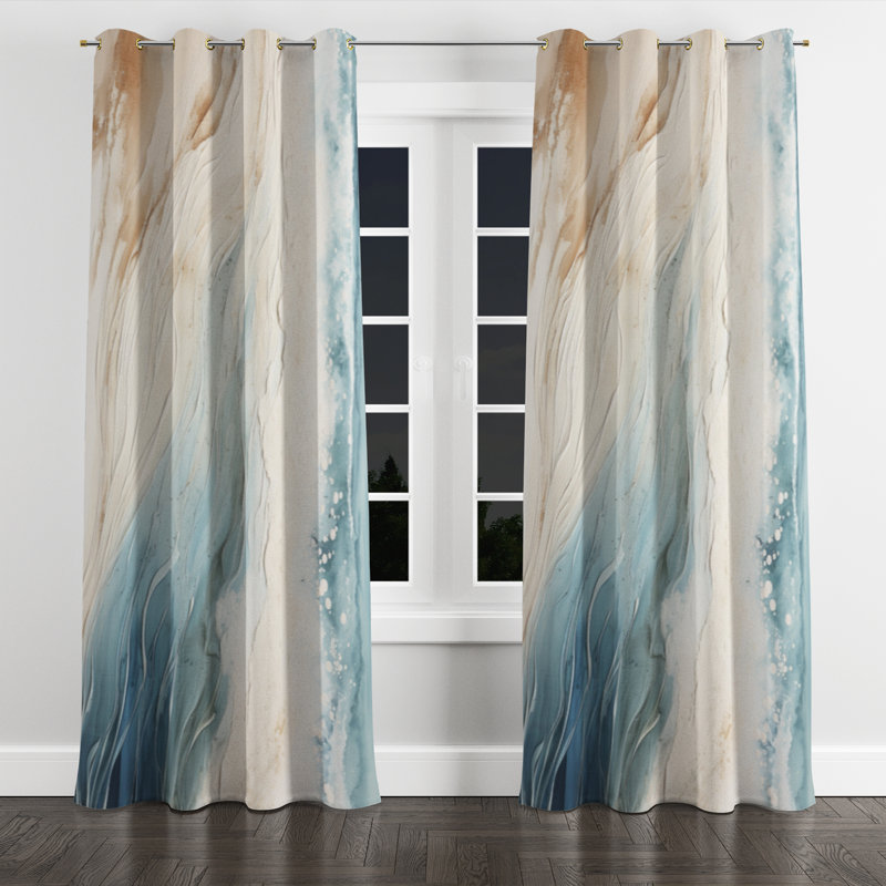 Modern Blue And Beige Sand Aerial View V - Nautical Grommet Curtain - Velvet Room Darkening - 1 panel, 52" W x 63" L