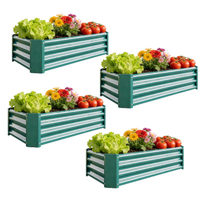 Ensemble de jardin pour jardin surélevé en acier galvanisé 4 x 2 pi - 1 pi de haut, 48 po x 24 po x 12 po pour jardinière en métal pour légumes, herbes, fleurs et plantes | Assemblage facile, résistant à la rouille et durable - ensemble de 4