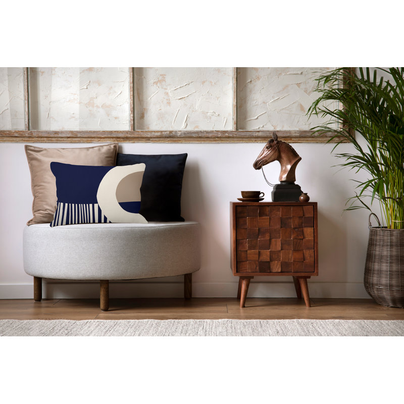 Polyester/Polyester Blend Lumbar Rectangular Indoor/Outdoor Pillow Cover & Insert, Beige / Navy Blue