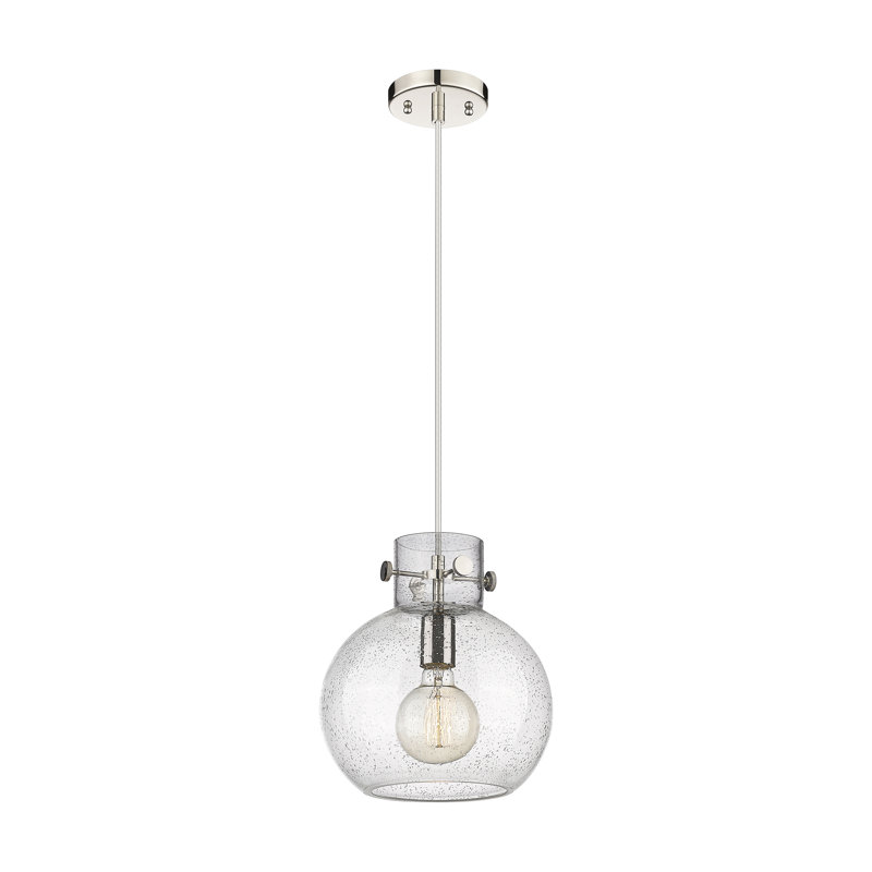Luminaire suspendu 1 lumière Lantz, Grainé, Nickel poli, H 11,75 po x l 10 po x P 10 po