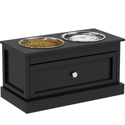 Grande station d'alimentation pour chien avec rangement de 11 L, noir, bols en acier inoxydable pour un tiroir de rangement énergique pour animaux de compagnie, 11 L, acier, favorisant la santé en général