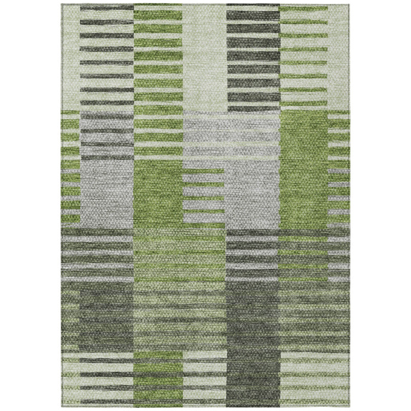 HomeRoots 3' X 5' Green And Olive Green Striped Washable Indoor Outdoor Area Rug