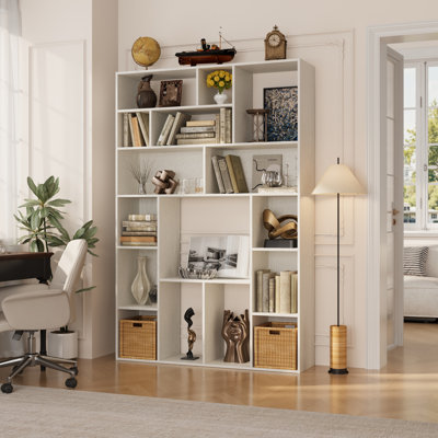 71" Tall Open Bookcase, Wooden Freestanding Shelf with Anti-Tip Kit, Modern Farmhouse Storage for Living Room & Home Office