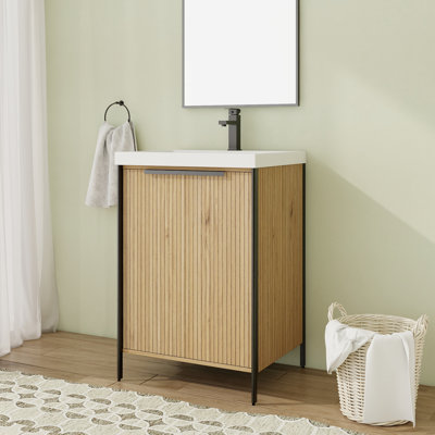 24'' Freestanding Single Bathroom Vanity with Resin Top and Soft-Close Door