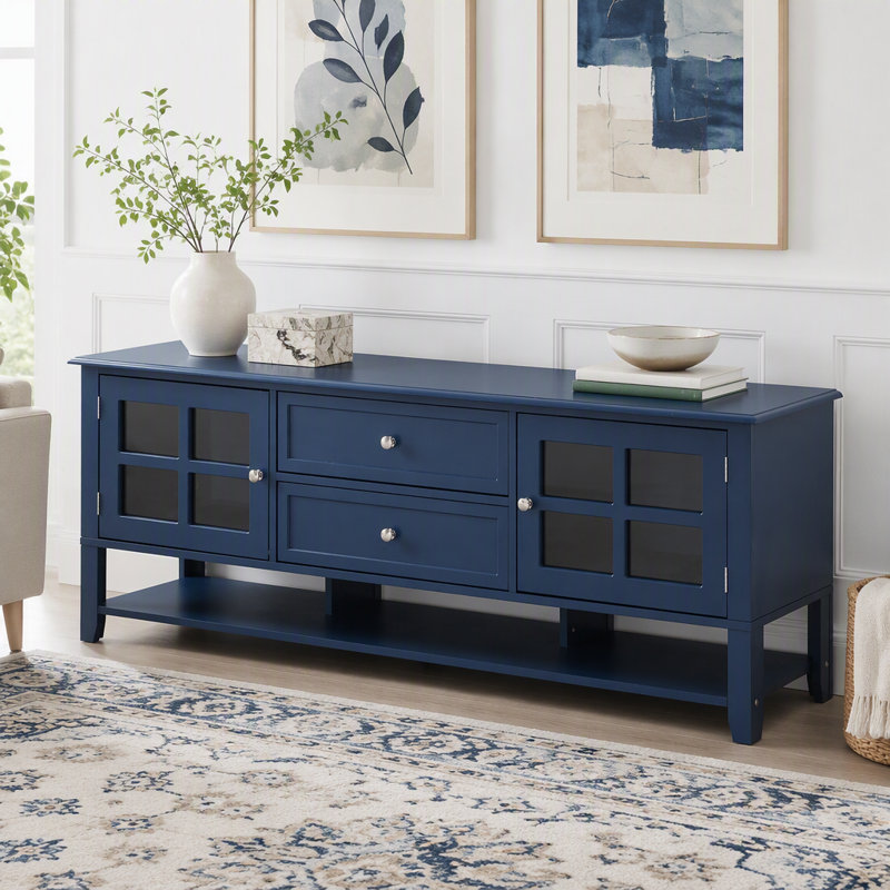 Meuble télé moderne avec rangement à fermeture douce et quincaillerie antirouille, Blue