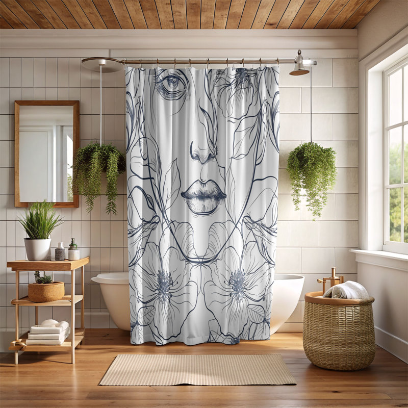Rideaux de douche 1 pièce Floral, H 74 po x l 35 po