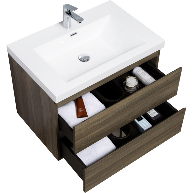 30" Floating Bathroom Vanity With Sink, Gris