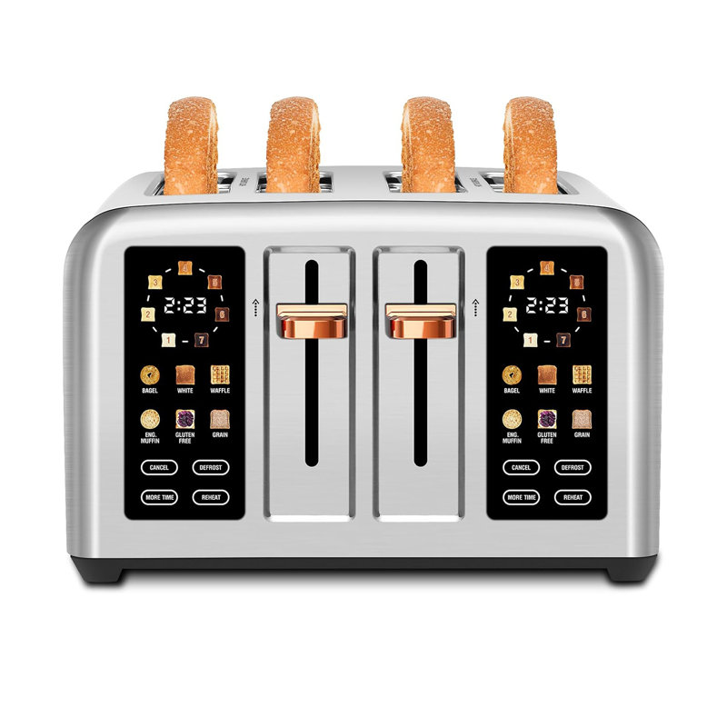 Seedeem Toaster 4 Slice, Stainless Steel, Touch Screen For Dual Control, Digital Timer, Smart Toaster With 6 Bread Type, 7 Shade Setting, 1.5''wide Slot, Removable Crumb Tray, 1800w,metallic