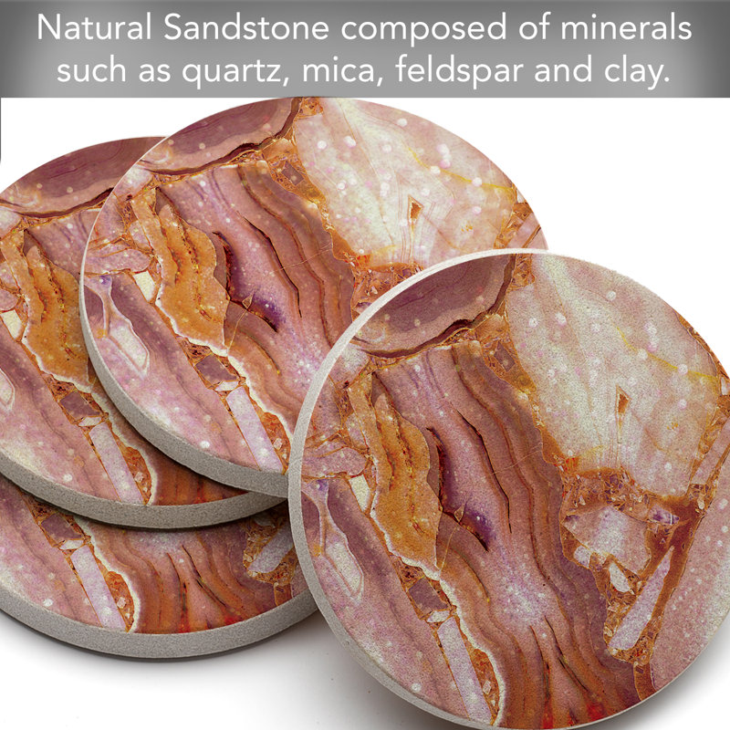 Coral Agate 4-Pack Round Natural Sandstone Coasters
